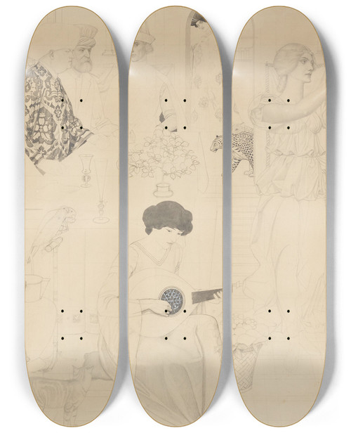 Triptych art skateboard deck of Joseph Edward Southall The Daughter Of Herodias Salome by Joseph Edward Southall (1861-1944)