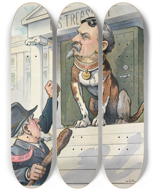 Triptych art skateboard deck of John Samuel Pughe A Tried Watchdog Who Will Be Retained by John Samuel Pughe (1870-1909)