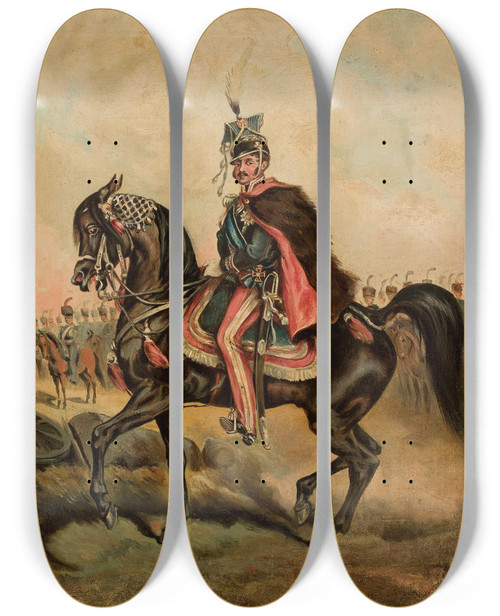 Triptych art skateboard deck of Juliusz Kossak Prince Jzef Poniatowski On The Szuma Mare From Sanguszka Stud Farm by Juliusz Kossak (1824-1899)