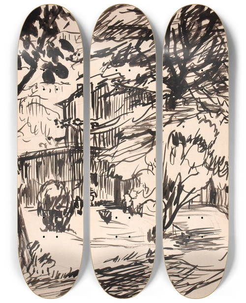 Triptych art skateboard deck of Henry Lyman Saen Untitled by Henry Lyman Saen (1875-1918)