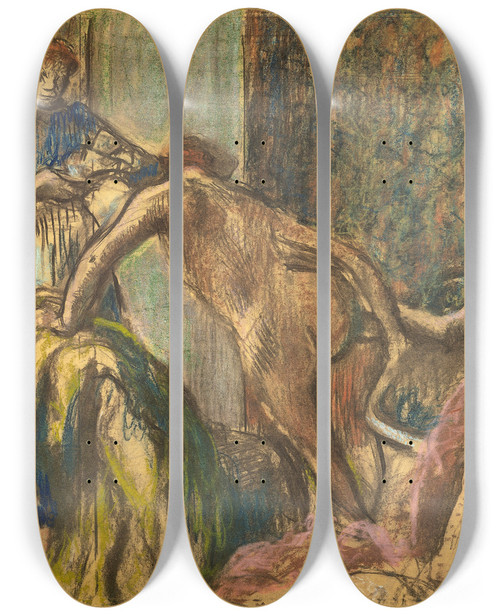 Triptych art skateboard deck of Edgar Degas Breakfast After The Bath by Edgar Degas (1834-1917)