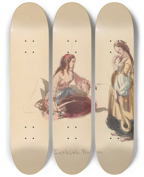 Triptych art skateboard deck of John Richard Coke Smyth Sketches Of Costume Pl056 by John Richard Coke Smyth (1808-1882)