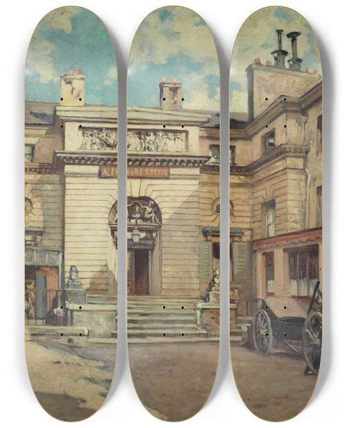 Triptych art skateboard deck of Henri Dabadie La Cour De Lhtel Gouthire Rue Pierrebullet by Henri Dabadie (1867-1949)