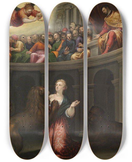 Triptych art skateboard deck of Alessandro Maganza Martyrdom Of A Saint by Alessandro Maganza (1556-1630)