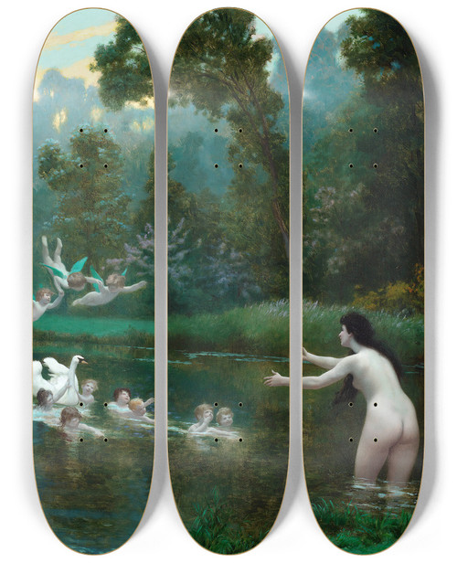 Triptych art skateboard deck of Jeanlon Grme Leda And The Swan by Jean-Lon Grme (1824-1904)