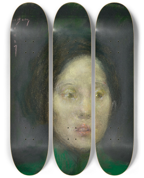 Triptych art skateboard deck of Alice Pike Barney An Oriental by Alice Pike Barney (1857-1931)