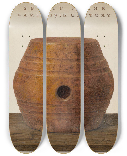 Triptych art skateboard deck of J Herman Mccollum Spirit Flask by J Herman Mccollum