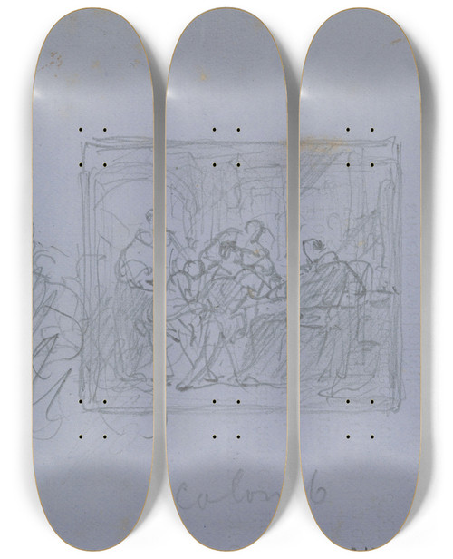 Triptych art skateboard deck of Nicaise De Keyser Christopher Columbus And His Sick Son In The Monastery La Rabida_2 by Nicaise De Keyser (1813-1887)
