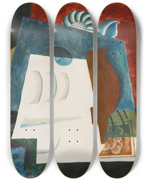 Triptych art skateboard deck of Louis Marcoussis Nature Morte Avec Enveloppe by Louis Marcoussis (1883-1941)