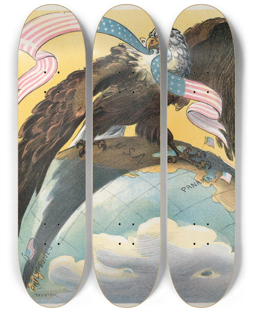 Triptych art skateboard deck of Udo Keppler His 128Th Birthday by Udo Keppler (1872-1956)
