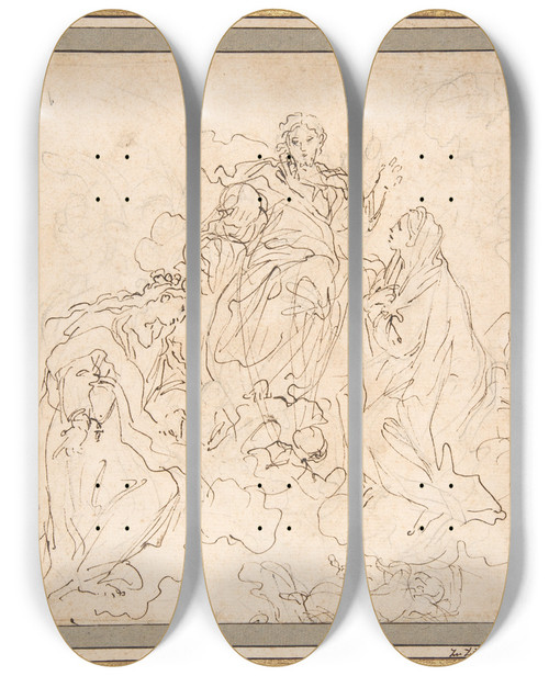 Triptych art skateboard deck of Carlo Maratti The Virgin And Saint Rosalia Interceding With Christ by Carlo Maratti (1625-1713)