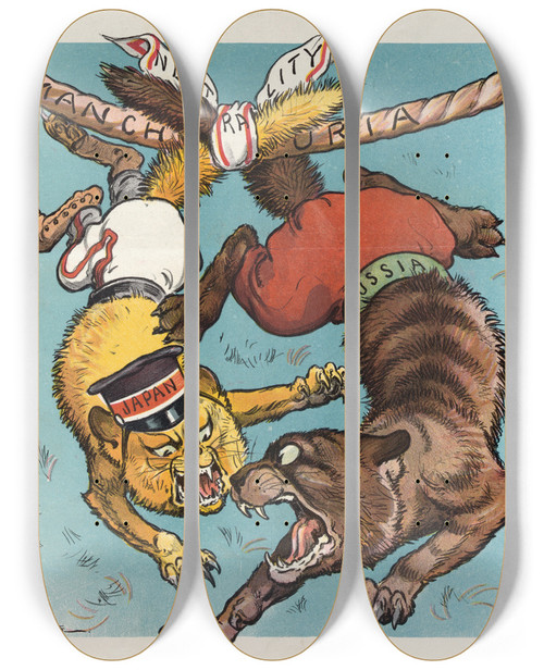 Triptych art skateboard deck of John Samuel Pughe The Eastern Kilkennies May The Knot Hold by John Samuel Pughe (1870-1909)