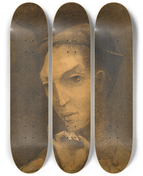 Triptych art skateboard deck of Odilon Redon Mephistopheles by Odilon Redon (1840-1916)
