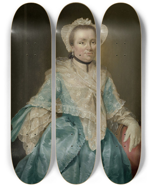 Triptych art skateboard deck of Jacobus Buys Portrait Of Elisabeth Troost 17301790 by Jacobus Buys (1724-1801)