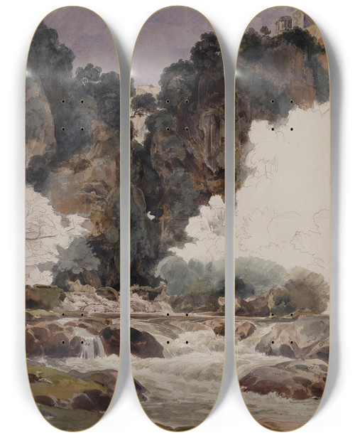 Triptych art skateboard deck of Ernst Fries The Neptune Grotto Close To Tivoli by Ernst Fries (1801-1833)