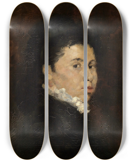 Triptych art skateboard deck of Wilhelm Leibl Bildnis Einer Dame In Schwarzem Kleid Mit Weier Halskrause by Wilhelm Leibl (1844-1900)