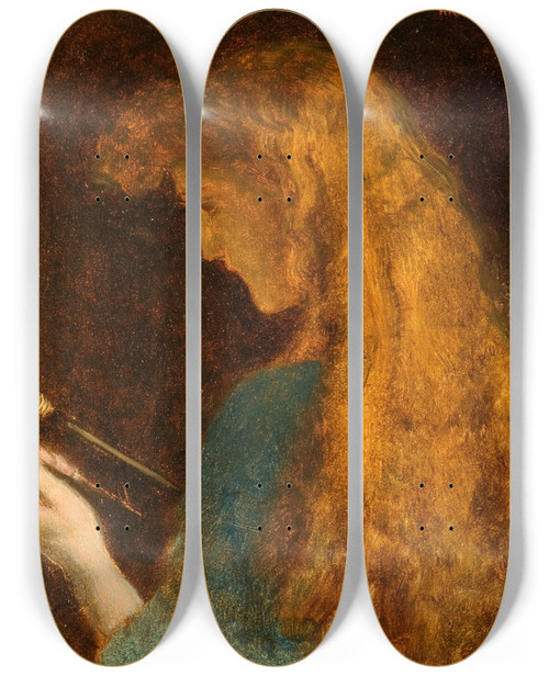 Triptych art skateboard deck of Arthur Hughes Study Of A Girls Head by Arthur Hughes (1832-1915)