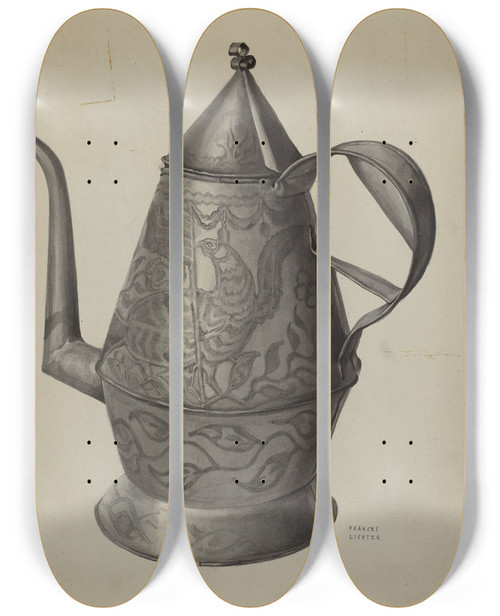 Triptych art skateboard deck of Frances Lichten Pa German Coffee Pot_1 by Frances Lichten (1889-1961)