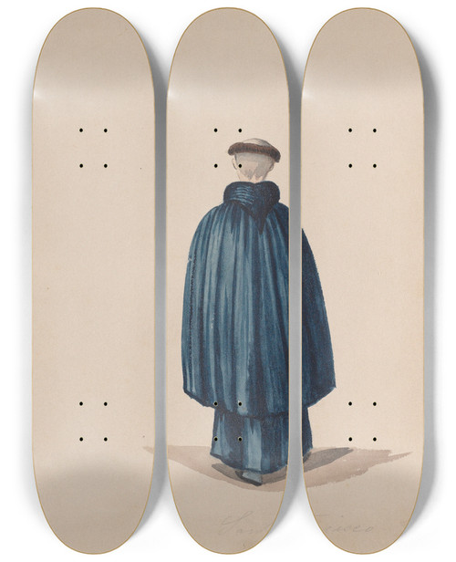 Triptych art skateboard deck of Francisco Fierro A Monk From The Order Of St Francis Viewed From Behind by Francisco Fierro (1807-1879)