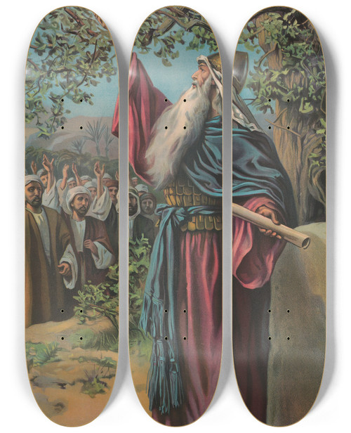 Triptych art skateboard deck of Providence Lith Co Joshua Renewing Covenant With Israel by Providence Lith Co (1880-1975)