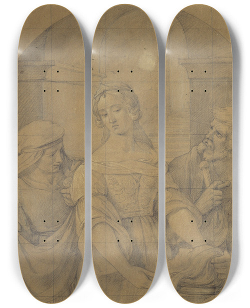 Triptych art skateboard deck of Friedrich Wilhelm Schadow The Daughter Of Herodias by Friedrich Wilhelm Schadow (1788-1862)