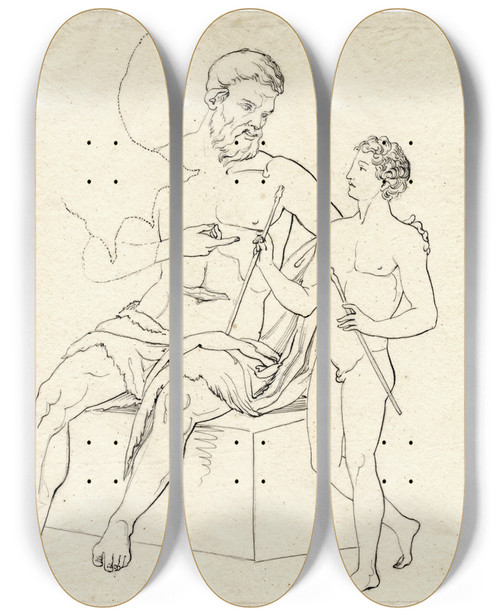 Triptych art skateboard deck of David Humbert De Superville Marsyas And Olympus by David Humbert De Superville (1770-1849)