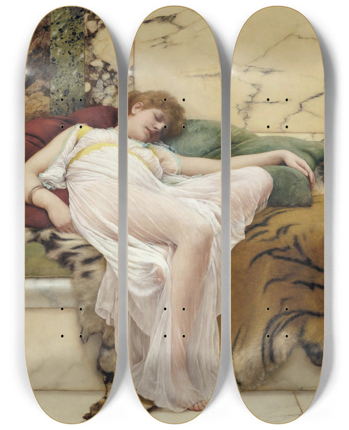 Triptych art skateboard deck of John William Godward A Siesta by John William Godward (1861-1922)