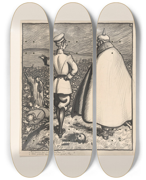 Triptych art skateboard deck of Albert Hahn Ontwerp Voor Een Politieke Spotprent Op De Eerste Wereldoorlog by Albert Hahn (1877-1918)
