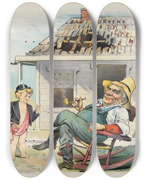 Triptych art skateboard deck of Udo Keppler The Old Story_1 by Udo Keppler (1872-1956)