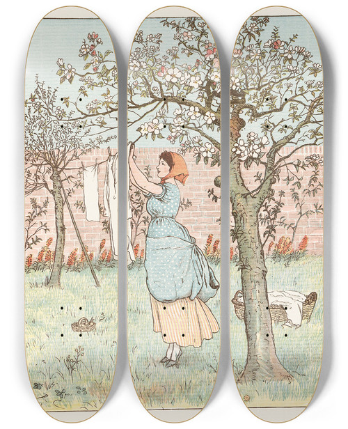 Triptych art skateboard deck of Randolph Caldecott Sing A Song For Sixpence Pl8 by Randolph Caldecott (1846-1886)