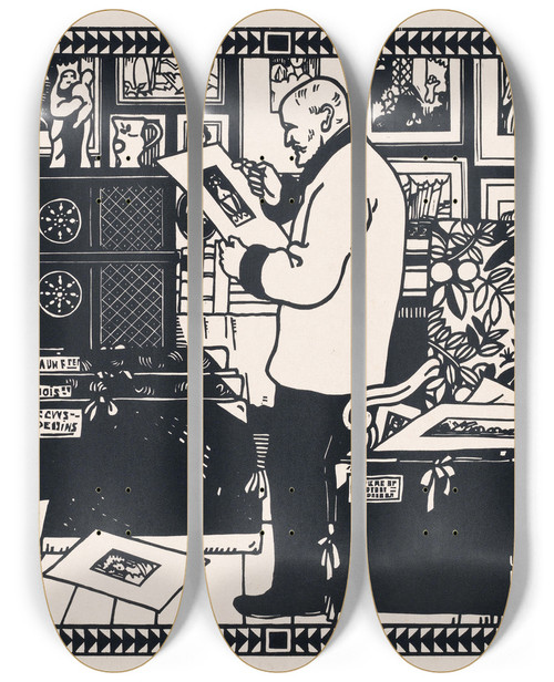 Triptych art skateboard deck of Jean Emile Laboureur Portret Van De Verzamelaar Alphonse Lotzbrissonneau by Jean Emile Laboureur (1877-1943)