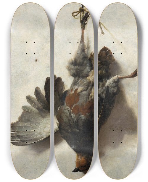 Triptych art skateboard deck of Jan Weenix Dead Partridge Hanging From A Nail by Jan Weenix (1641-1719)