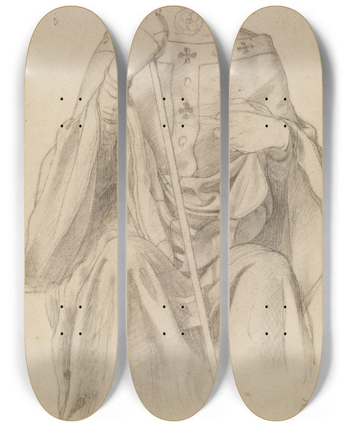 Triptych art skateboard deck of Ford Madox Brown The Spirit Of Justice Drapery Study For A Female Figure by Ford Madox Brown (1821-1893)