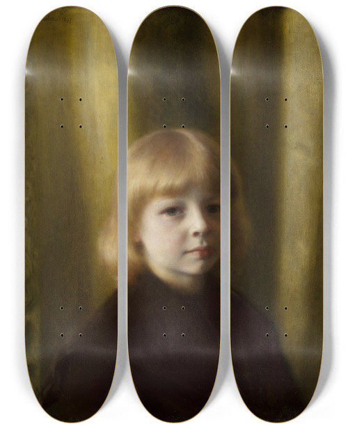 Triptych art skateboard deck of Jzef Pankiewicz Portrait Of Stefan Polczyski Portrait Of A Child Portrait Of A Boy Against Yellowish Drapery by Jozef Pankiewicz (1866-1940)