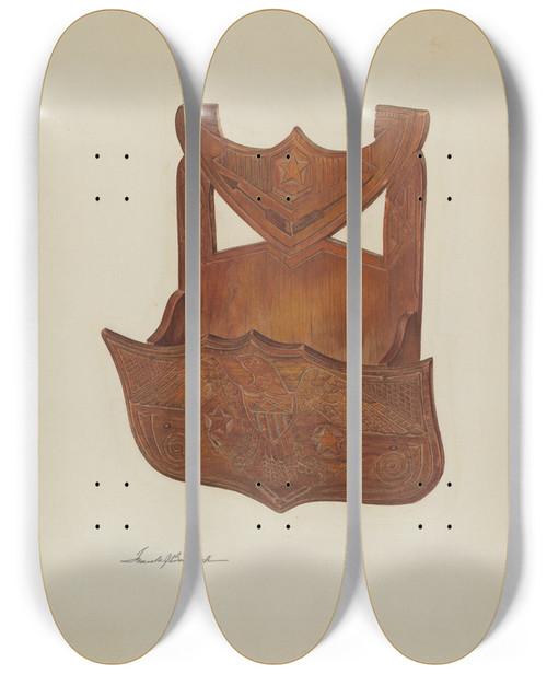 Triptych art skateboard deck of Frank Budash Hanging Comb Rack by Frank Budash