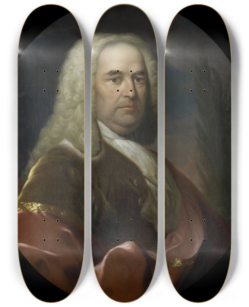Triptych art skateboard deck of Dionys Van Nijmegen Portrait Of Hugo Du Bois Director Of The Rotterdam Chamber Of The Dutch East India Company Elected 1734 by Dionys Van Nijmegen (1705-1798)