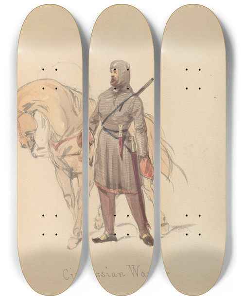 Triptych art skateboard deck of John Richard Coke Smyth Sketches Of Costume Pl055 by John Richard Coke Smyth (1808-1882)