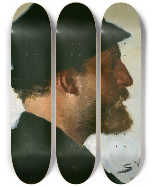 Triptych art skateboard deck of Peder Severin Kryer Viggo Johansen by Peder Severin Kroyer (1851-1909)
