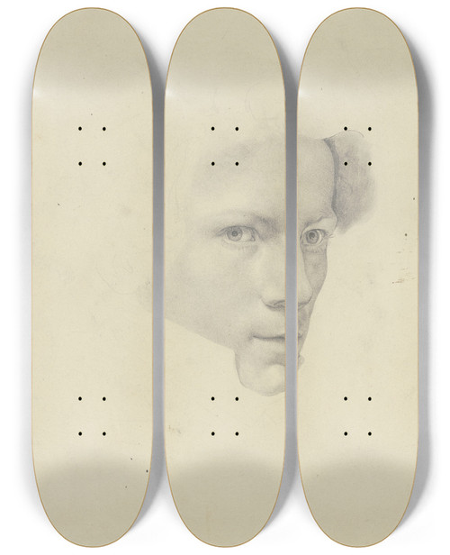 Triptych art skateboard deck of Eugen Eduard Schffer Selbstbildnis Des Knstlers Im Alter Von Zwanzig Jahren by Eugen Eduard Schaffer (1802-1871)
