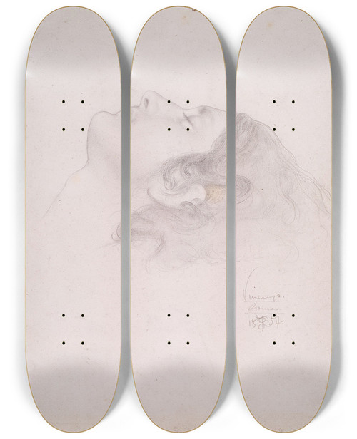 Triptych art skateboard deck of Frederic Leighton Study Of Vicenzo For The Head Of Romeo In Reconciliation Of The Montagues And The Capulets by Frederic Leighton (1830-1896)