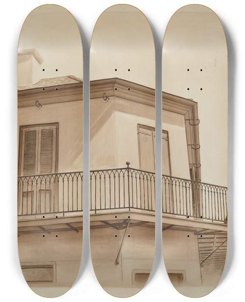 Triptych art skateboard deck of Al Curry Wrought Iron Balcony Rail_3 by Al Curry (20-)