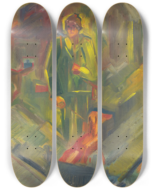 Triptych art skateboard deck of Arnold Peter Weiszkubnan In The Bag_1 by Arnold Peter Weisz-Kubnan (1898-1944)