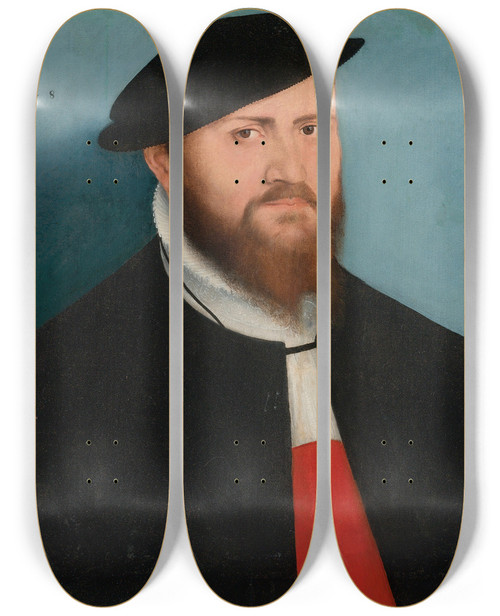 Triptych art skateboard deck of Lucas Cranach The Younger Portrait Of A Man In A Hat by Lucas Cranach the Younger (1515-1586)