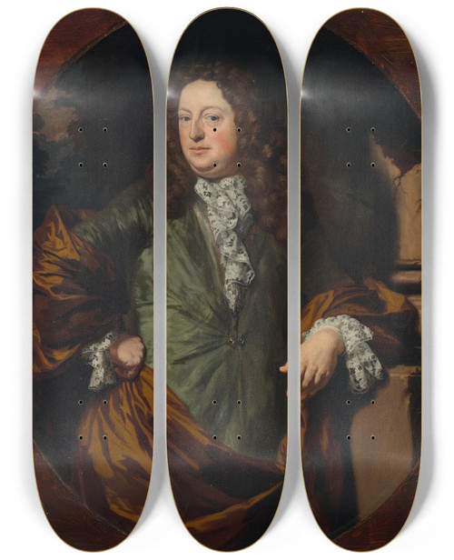 Triptych art skateboard deck of Nicolaes Maes Portrait Of A Man Traditionally Identified As Count Borchgrave by Nicolaes Maes (1634-1693)