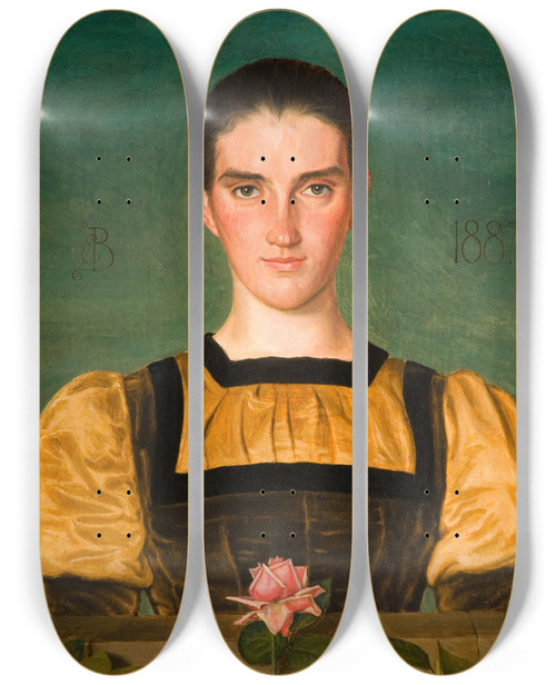 Triptych art skateboard deck of Joseph Edward Southall Portrait Of Anne Elizabeth Baker 18591947 by Joseph Edward Southall (1861-1944)
