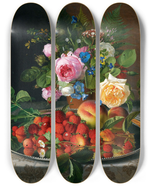 Triptych art skateboard deck of Otto Didrik Ottesen Natures Rewards by Otto Didrik Ottesen (1816-1892)