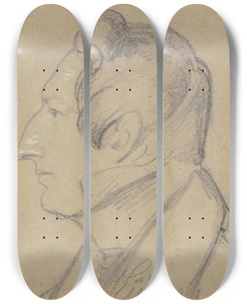 Triptych art skateboard deck of Carl Hoff Portrait Of Lders by Carl Hoff (1807-1862)