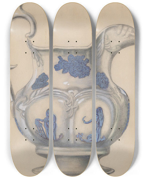 Triptych art skateboard deck of John Cutting Pitcher by John Cutting