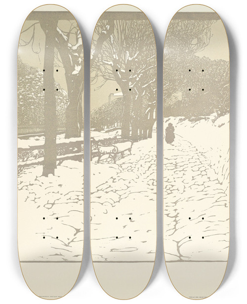 Triptych art skateboard deck of Carl Moll Winter Hohe Warte In Wien by Carl Moll (1861-1945)