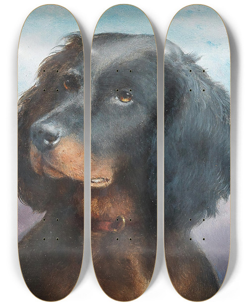 Triptych art skateboard deck of Carl Reichert A Questioning Look by Carl Reichert (1836-1918)